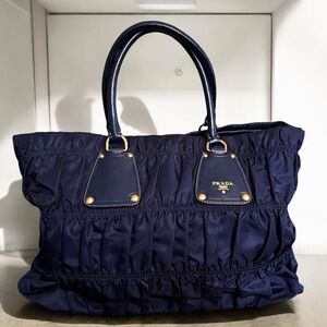 Vintage Prada Blue Tessuto Gaufre Baltico Large Handbag